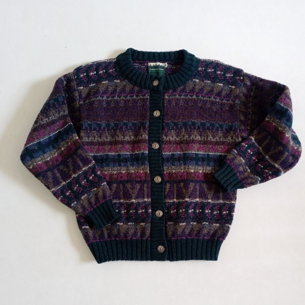 Vintage Purple Multicolor Knit Cardigan with Dark Trim